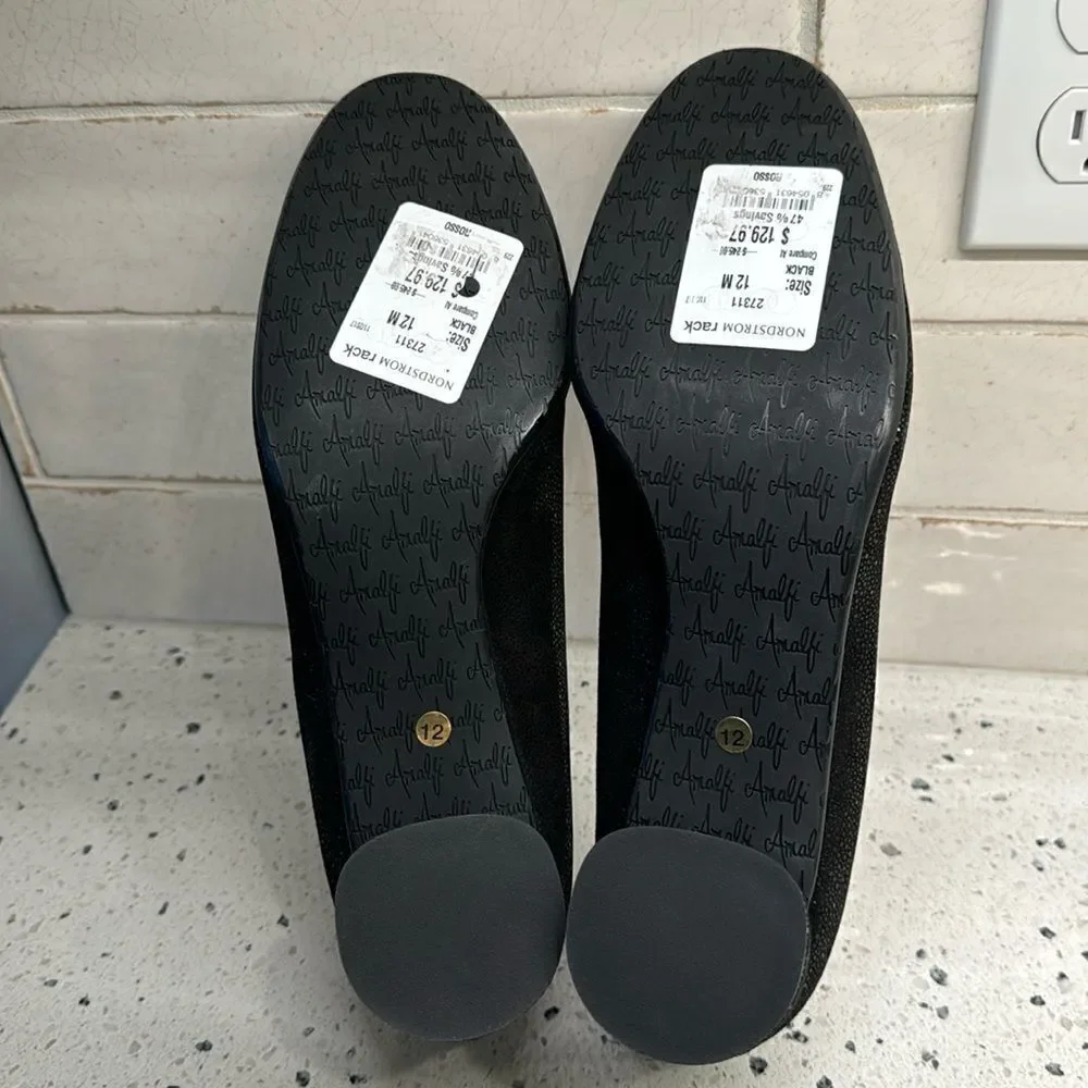 Amalfi by Rangoni Firenzie Black Leather Block Heel Pumps Made in Italy Size 12M